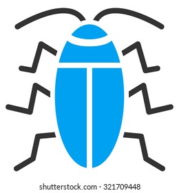 Cockroach vector icon. Style is bicolor flat symbol, blue and gray colors, rounded angles, white background.