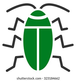 Cockroach vector icon. Style is bicolor flat symbol, green and gray colors, rounded angles, white background.