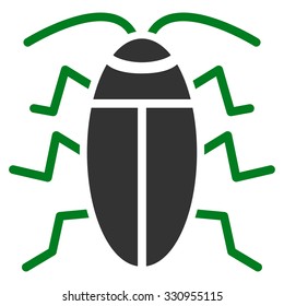 Cockroach vector icon. Style is bicolor flat symbol, green and gray colors, rounded angles, white background.
