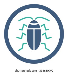 Cockroach vector icon. Style is bicolor flat rounded symbol, cobalt and cyan colors, rounded angles, white background.