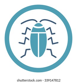 Cockroach vector icon. Style is bicolor flat rounded symbol, cyan and blue colors, rounded angles, white background.