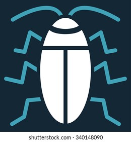 Cockroach vector icon. Style is bicolor flat symbol, blue and white colors, rounded angles, dark blue background.