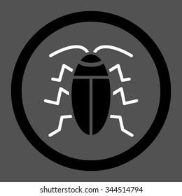Cockroach vector icon. Style is bicolor flat rounded symbol, black and white colors, rounded angles, gray background.