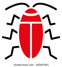 Cockroach vector icon. Style is bicolor flat symbol, intensive red and black colors, rounded angles, white background.