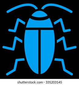 Cockroach vector icon. Style is flat symbol, blue color, rounded angles, black background.