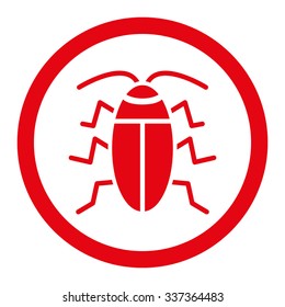 Cockroach vector icon. Style is flat rounded symbol, red color, rounded angles, white background.