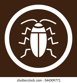 Cockroach vector icon. Style is flat rounded symbol, white color, rounded angles, brown background.