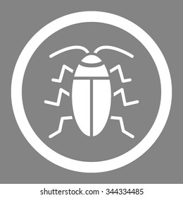Cockroach vector icon. Style is flat rounded symbol, white color, rounded angles, gray background.