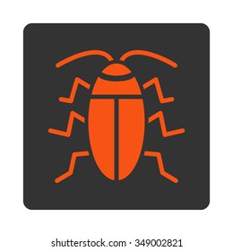 Cockroach vector icon. Style is flat rounded square button, orange and gray colors, white background.