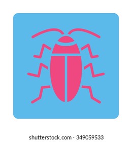 Cockroach vector icon. Style is flat rounded square button, pink and blue colors, white background.