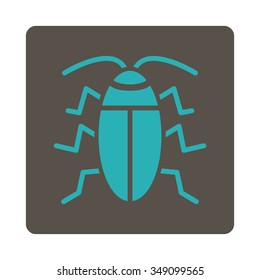 Cockroach vector icon. Style is flat rounded square button, cyan and grey colors, white background.