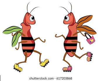 cockroaches or beetles rollerskating cartoon