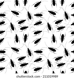 Cockroaches on white seamless pattern. Vector illustration.