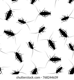 Cockroaches on white seamless pattern. Vector illustration.