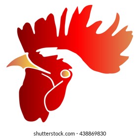 Cock`s head, red rooster on a white background. The symbol of the year, vector