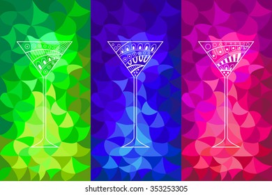 Cocktail abstract pattern glass blue pink green illustration vector