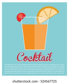 cocktail alcohol lime cherry blue background