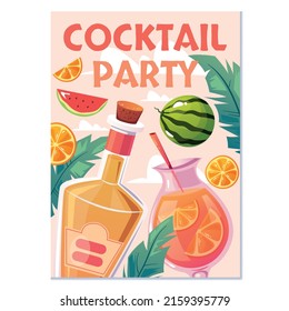 Cocktail Alcohol Party Resort Bar Pub Flyer Cover Concept. Vector Flat Cartoon Graphic Design Illustration