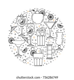 Cocktail alcoholic set, vector line art design