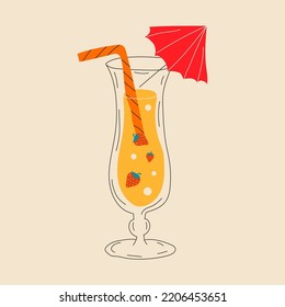 Cocktail alkoholisch mit Erdbeeren. Alle Elemente einzeln