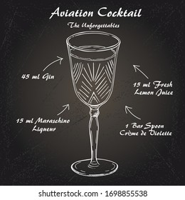 Cocktail Aviation recipe vector, low-alcohol drink sketch
