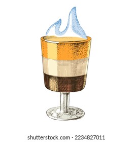Cocktail B-52 in a shot glass with flame.