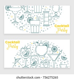 Cocktail banner with martini, long and shot cocktails