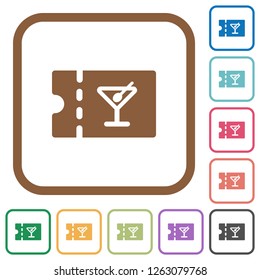 cocktail bar discount coupon simple icons in color rounded square frames on white background