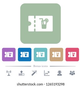 cocktail bar discount coupon white flat icons on color rounded square backgrounds. 6 bonus icons included