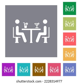 Cocktail bar flat icons on simple color square backgrounds