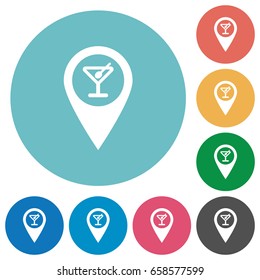 Cocktail bar GPS map location flat white icons on round color backgrounds