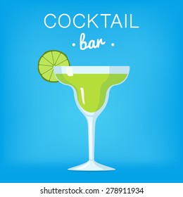 Cocktail Bar Illustration with Margarita Cocktail