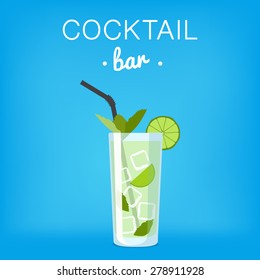 Cocktail Bar Illustration with Summer Cocktail