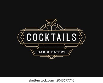 Cocktail bar lounge pub restaurant logo design with vintage art deco style