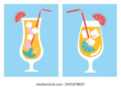 Cocktail bar. Menu design template. Happy Hour. Vector. Alcoholic drinks card.