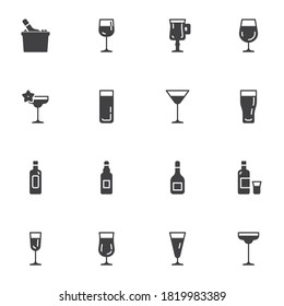 Cocktail bar menu vector icons set, modern solid symbol collection, filled style pictogram pack. Signs logo illustration. Set includes icons as martini glass, alcoholic beverages, beer pint, wineglass