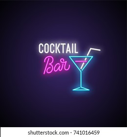 Cocktail Bar Neon Signboard. Vector Illustration.