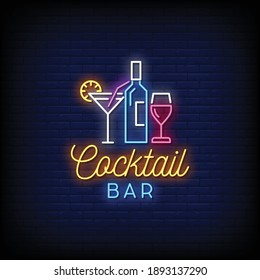 Cocktail Bar Neon Signs Style Text Vector