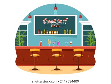 Cocktail Bar or Nightclub Vector Illustration of Friends Hanging Out with Alcoholic Fruit Juice Drinks or Cocktails in Flat Cartoon Background