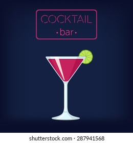 Cocktail Bar Vector Illustration with Cosmopolitan Cocktail