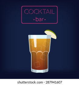 Cocktail Bar Vector Illustration with Long Island Ice Tea Cocktail