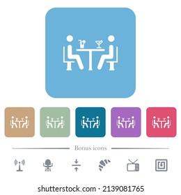 Cocktail bar white flat icons on color rounded square backgrounds. 6 bonus icons included