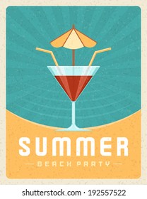 Cocktail beach party summer holidays vector poster or background. 
