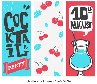 cocktail beach party. vector illustration alcohol banners set.