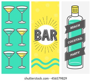 cocktail beach party. vector illustration alcohol banners set.