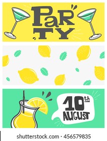 cocktail beach party. vector illustration alcohol banners set.