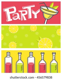 cocktail beach party. vector illustration alcohol banners set.