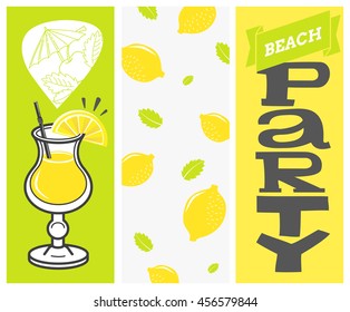 cocktail beach party. vector illustration alcohol banners set.