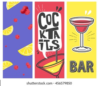 Cocktail Beach Party. Vector Illustration Alcohol Banners Set.