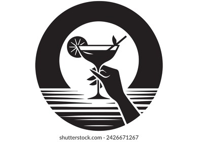 Cocktail at beach silhouette  vector illustration 